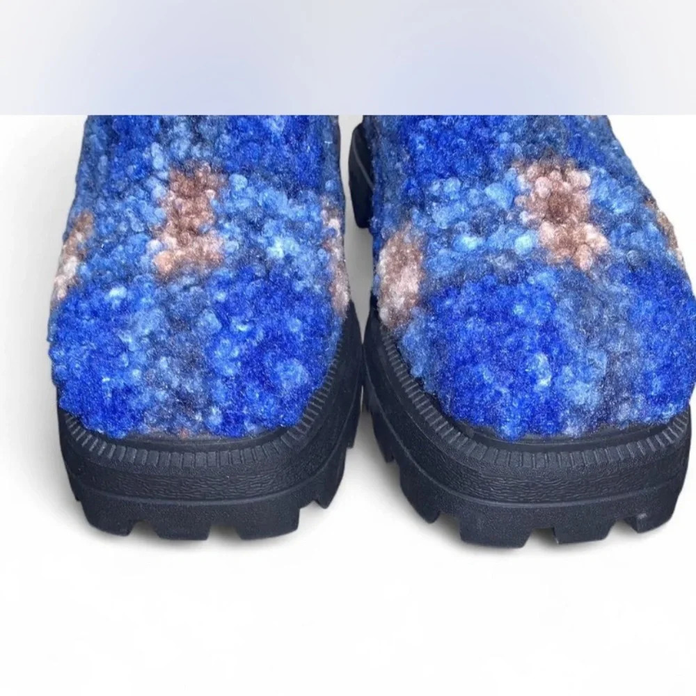 Katy Perry Blue tan Plaid geli combat platform lug mules size 10 Teddy fuzzy - Picture 4 of 4